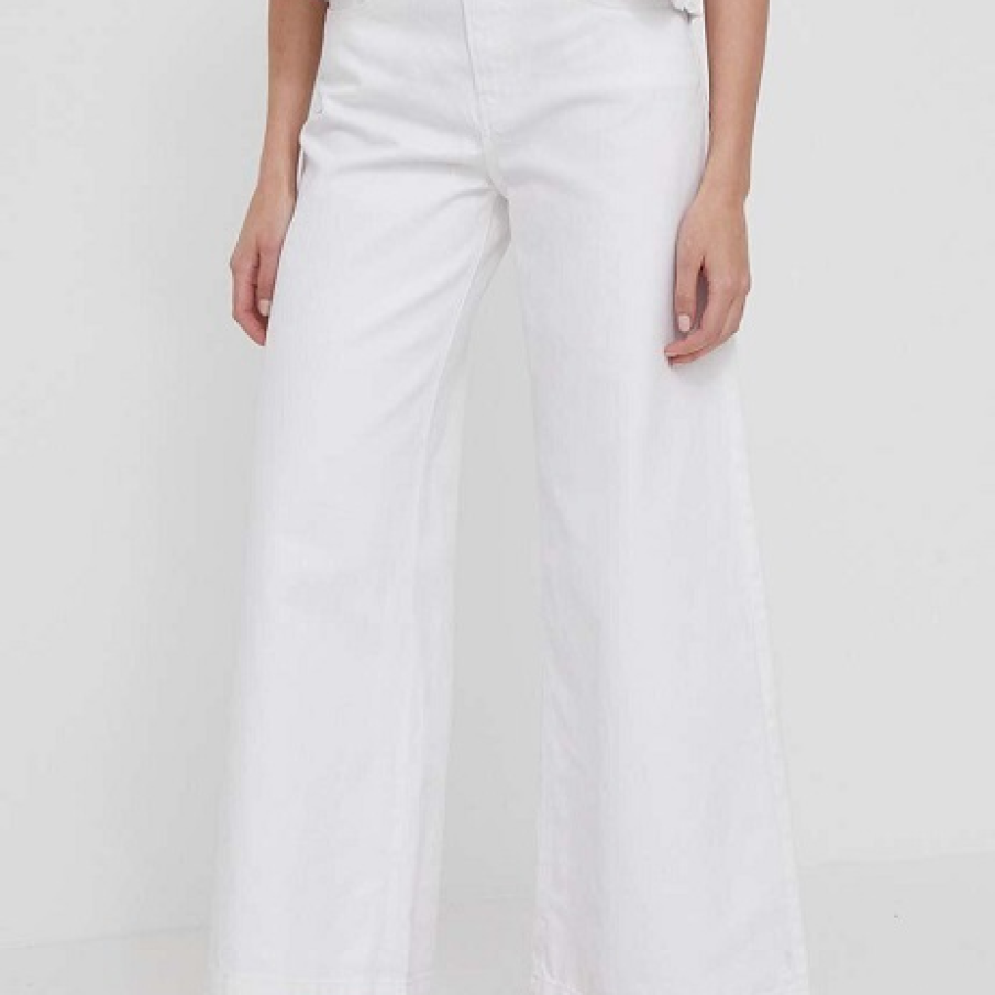 Jeanși albi din colecția Pepe Jeans cu picior tip wide leg și talie înaltă