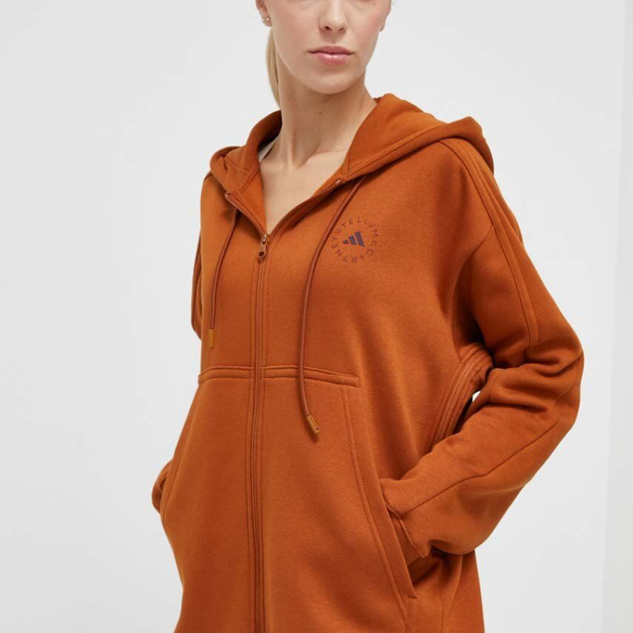 Bluză de trening adidas by Stella McCartney cu glugă, din material cu un conținut ridicat de bumbac, în nuanță de maro scorțișoară