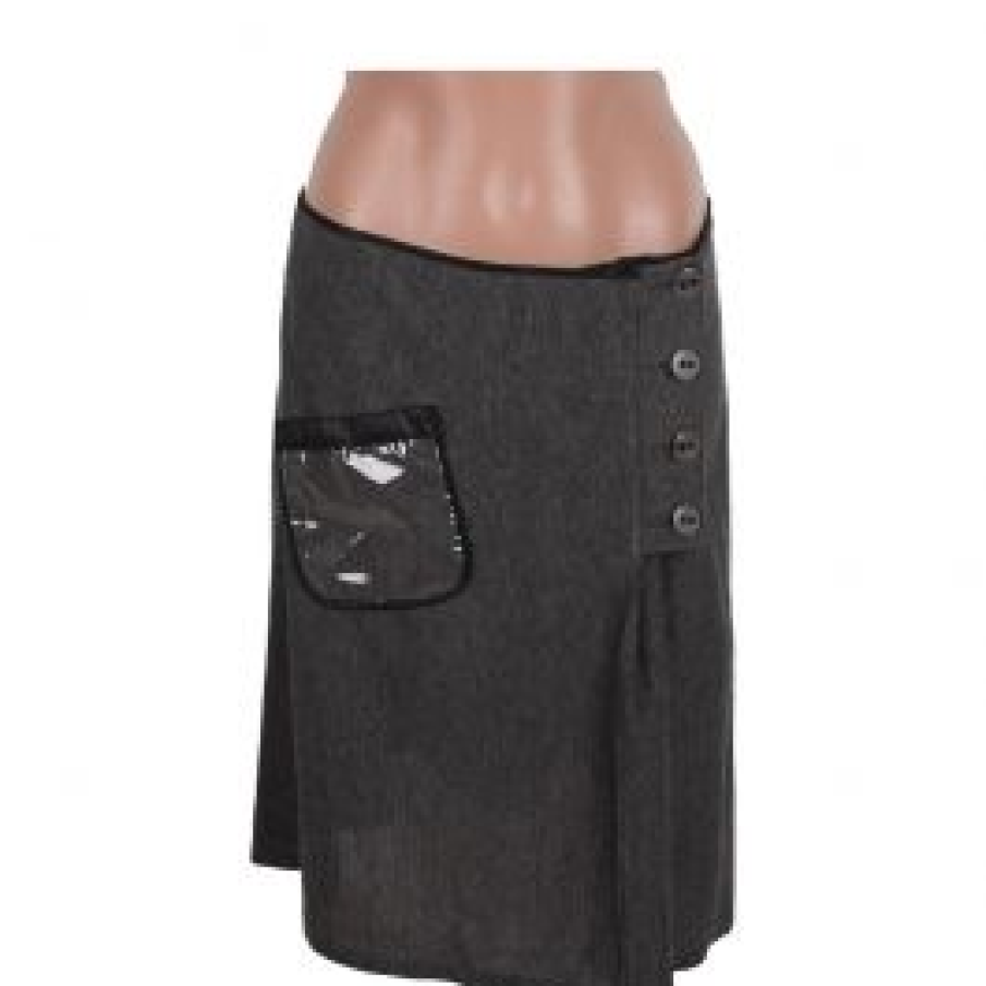 Fusta casual gri cu nasturi si buzunar