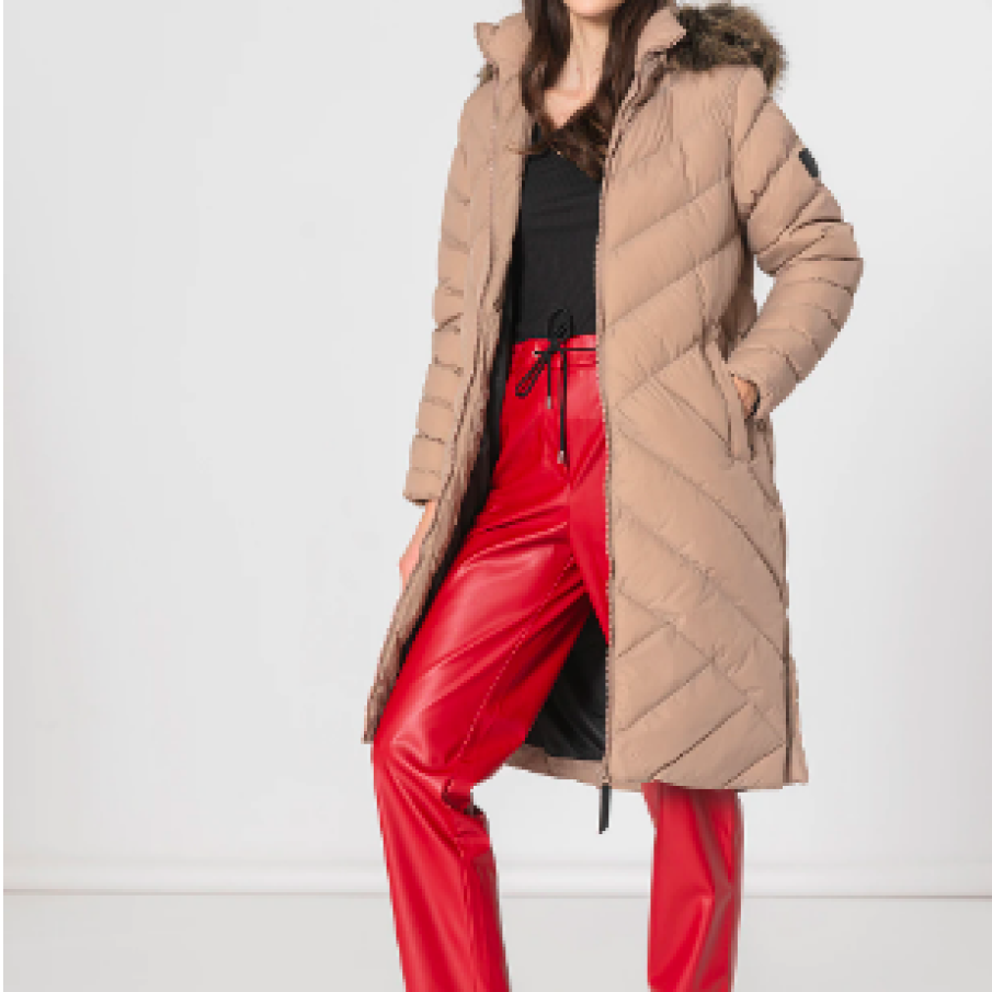 NORTHFINDER, Geacă lungă cu glugă cu garnitură detașabilă din blană sintetică Ximena, Bej