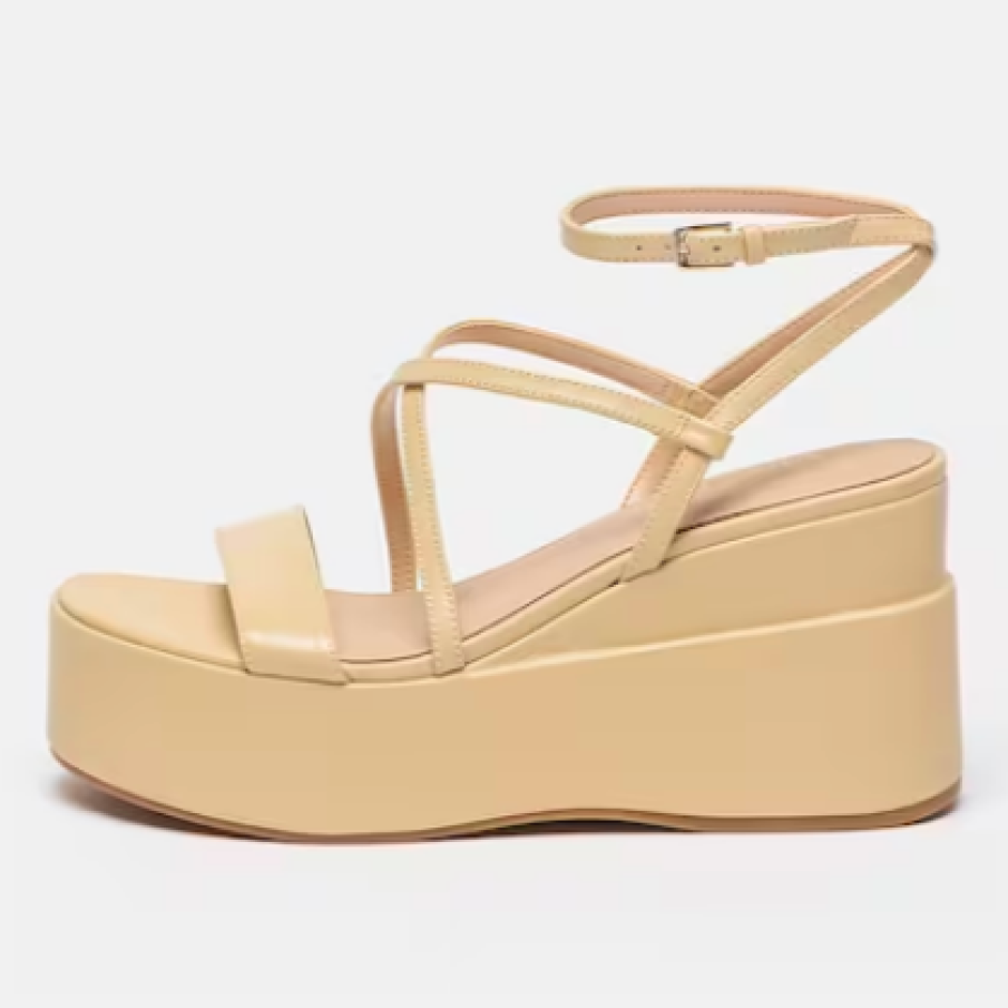 Guess Sandale wedge de piele cu barete multiple