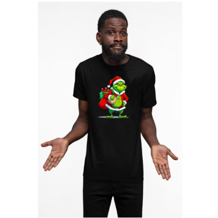 Tricou personalizat Crăciun pentru bărbați cu imprimeu, Spiridușul Grinch model 5, Bumbac, Negru