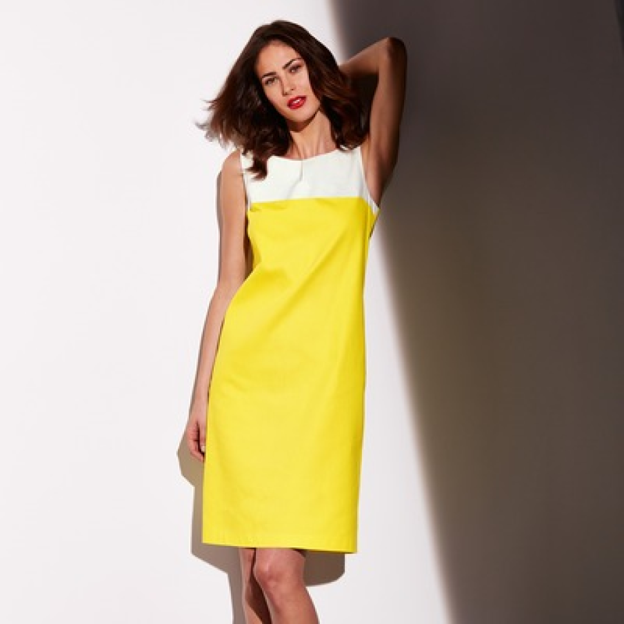 Rochie cu alb si galben, eleganta