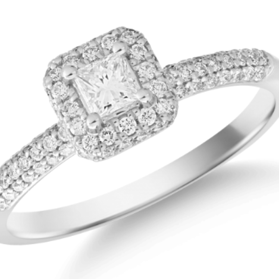 Inel de logodnă din aur alb de 18K cu diamant de 0.2ct și diamant de 0.42ct