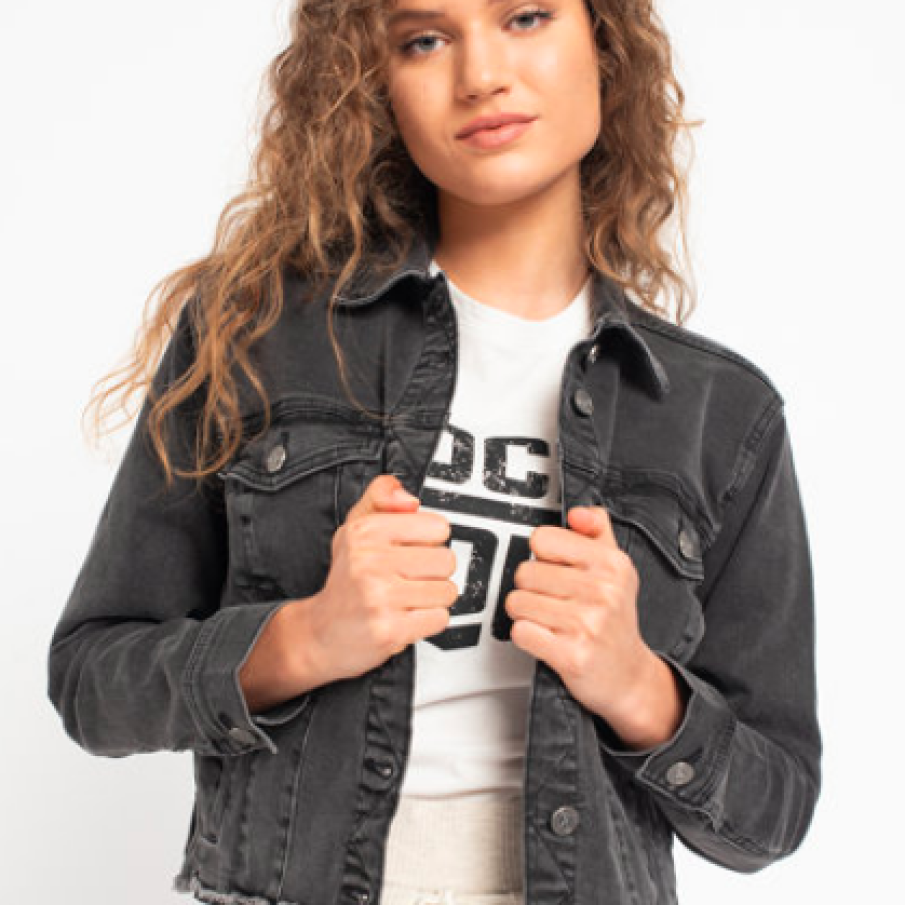 Jacheta de denim cu terminații franjurate Oma