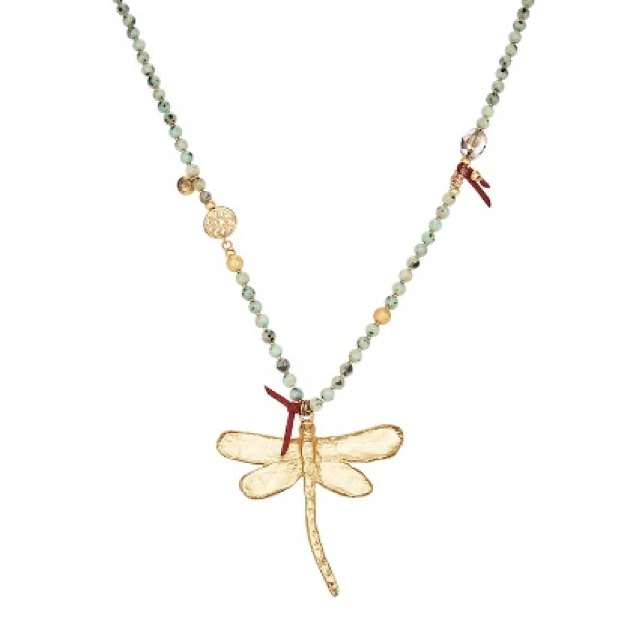 Colier cu pietre semiprețioase Lulu & Jane și un pandantiv în formă de libelulă 