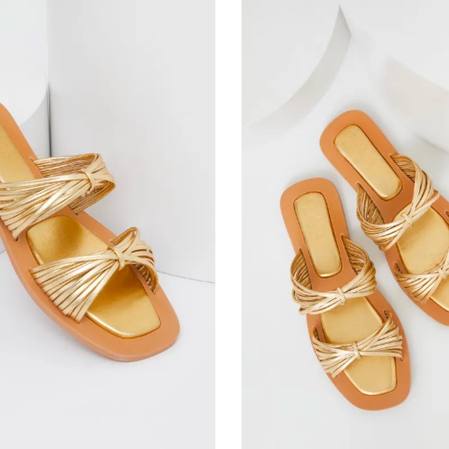 Answear Lab șlapi de piele Femei, culoarea auriu