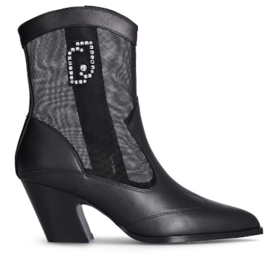 Botine din piele ecologică și plasă cu vârf ascuțit de la Liu Jo, cu un detaliu decorativ 