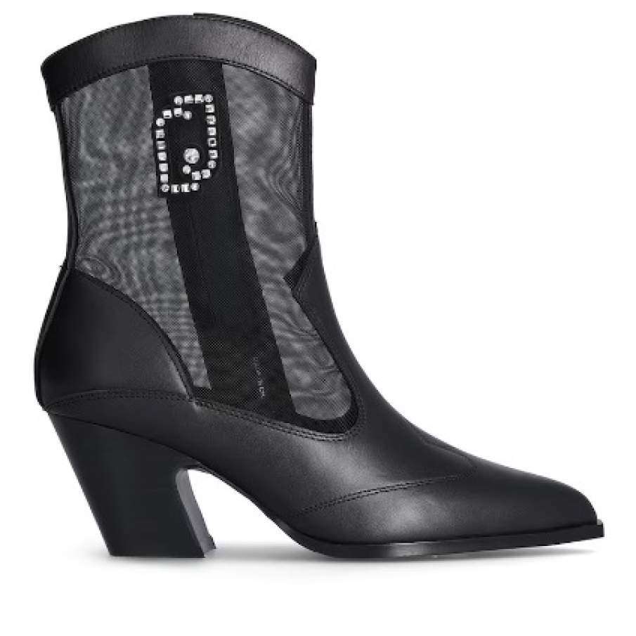 Botine din piele ecologică și plasă cu vârf ascuțit de la Liu Jo, cu un detaliu decorativ 
