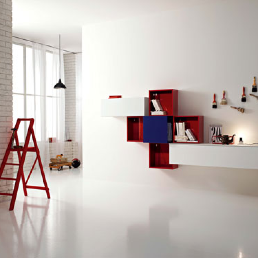 Mobilier alb-rosu