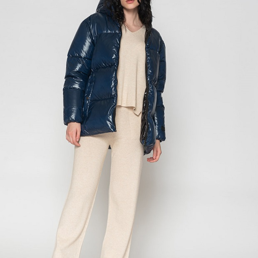 Geacă bleumarin cu finisaj rezistent la apă, umplutură de puf și glugă Callia