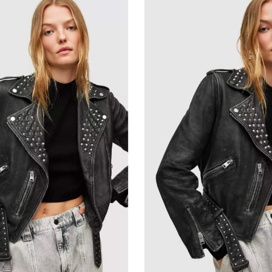 AllSaints geacă ramones de piele femei, culoarea negru, de tranziție