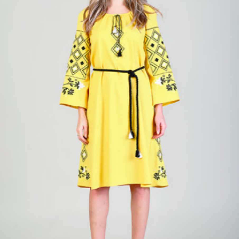 Format Lady Rochie midi din amestec de in cu broderie