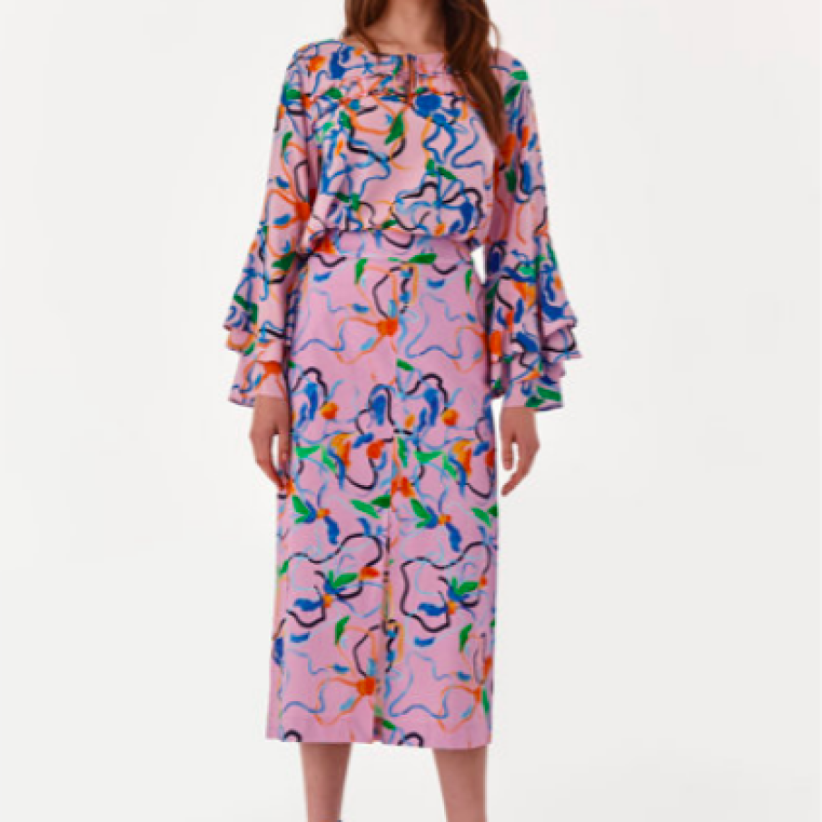 Tatuum Fustă midi cu imprimeu și șliț frontal