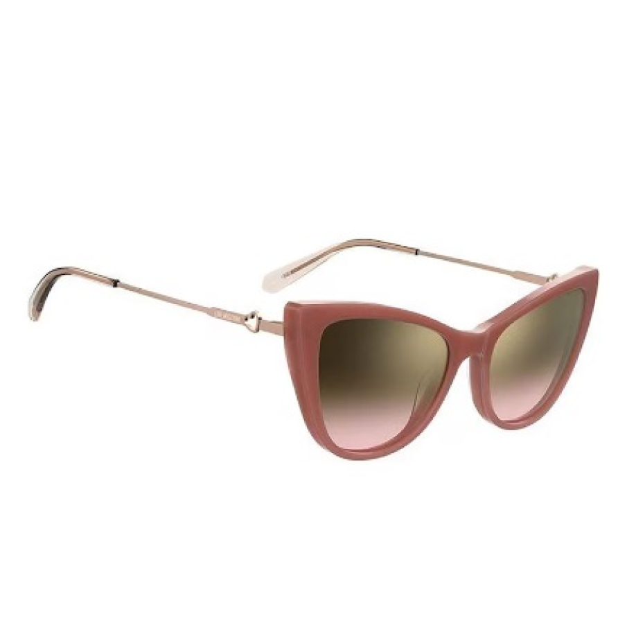 Ochelari de soare în stil cât-eye cu detalii logo și rame roz de la Love Moschino