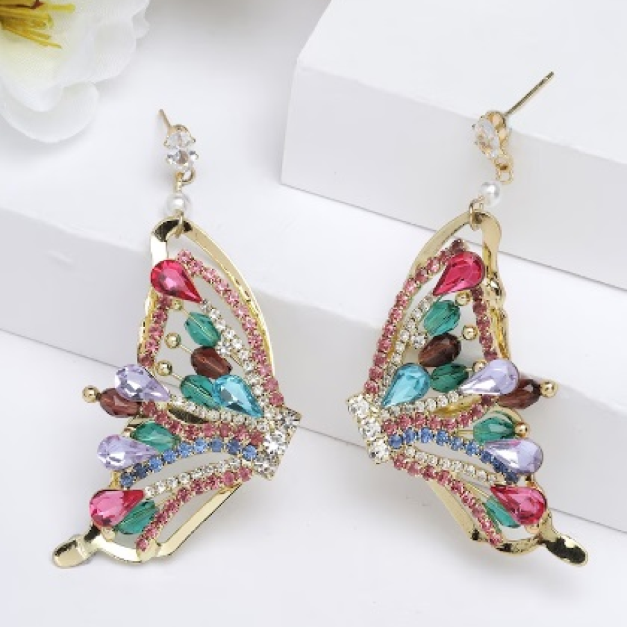 Cercei drop multicolori în formă de fluture, cu șurub, by AVANT-GARDE PARIS 