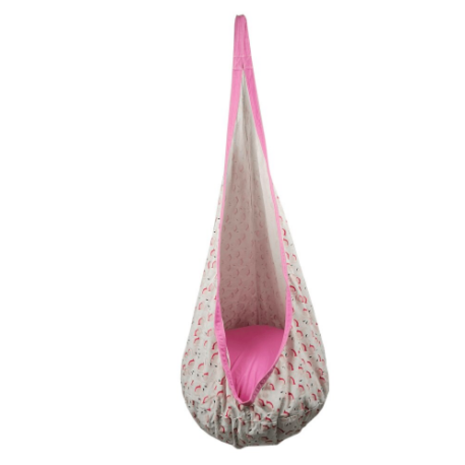 Fotoliu balansoar suspendat din textil roz model flamingo Siesta 70x70x150 cm