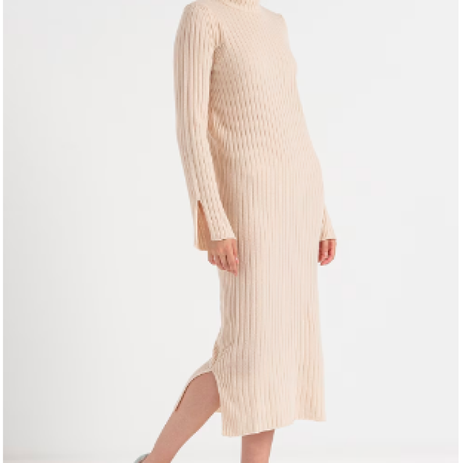 United Colors of Benetton, Rochie slim fit din amestec de lână, Bej