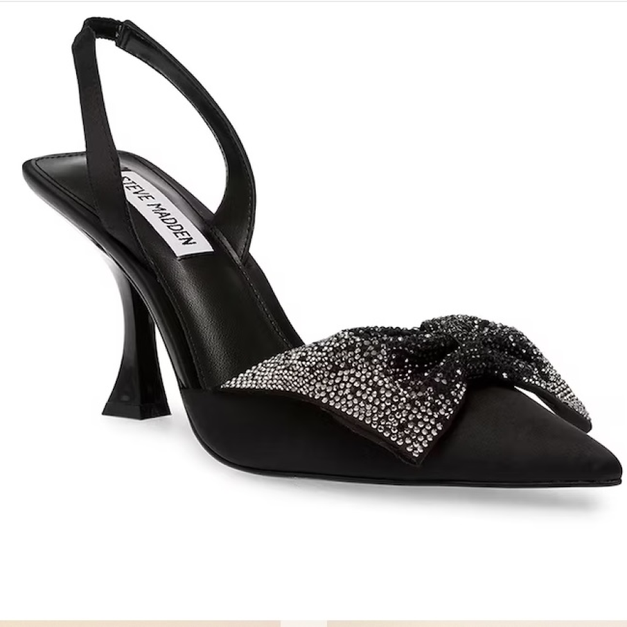 Pantofi negri slingback din material textil, cu fundă decorativă cu ștrasuri aplicate, de la Steve Madden