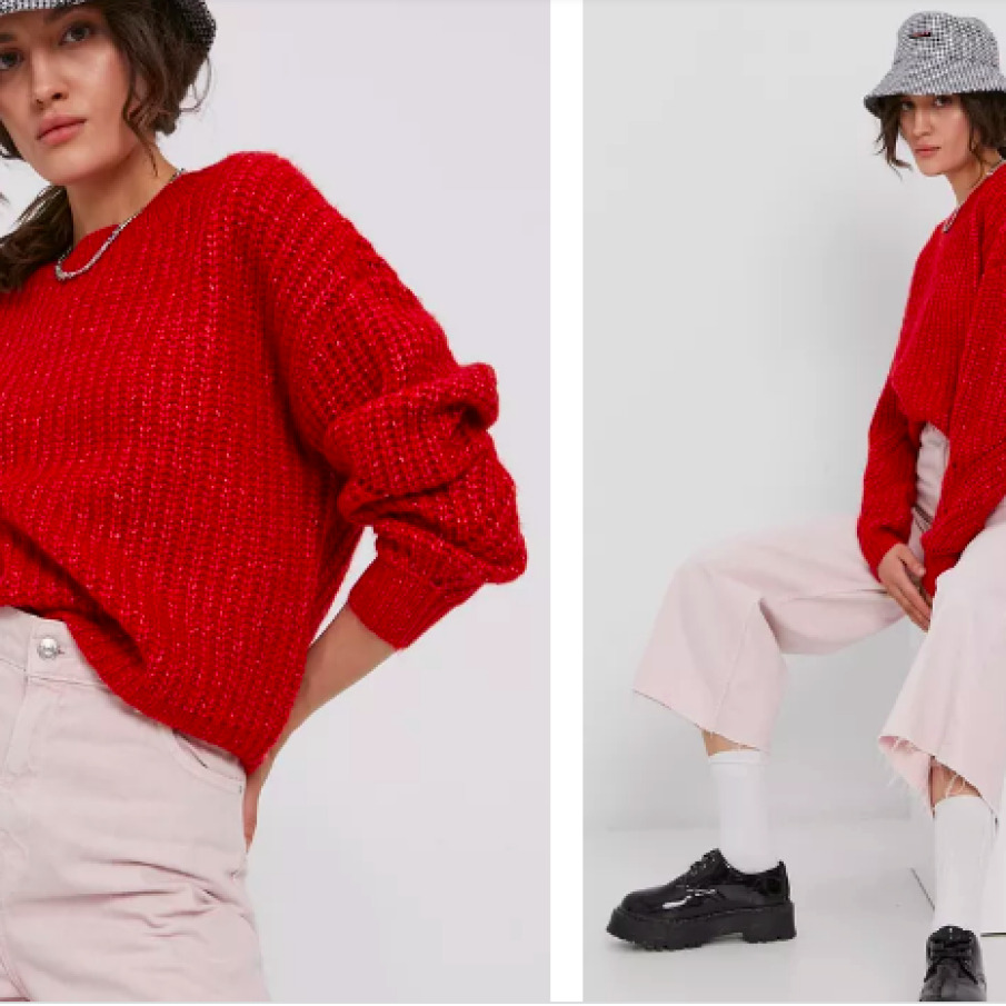 Pulover roșu din tricot gros