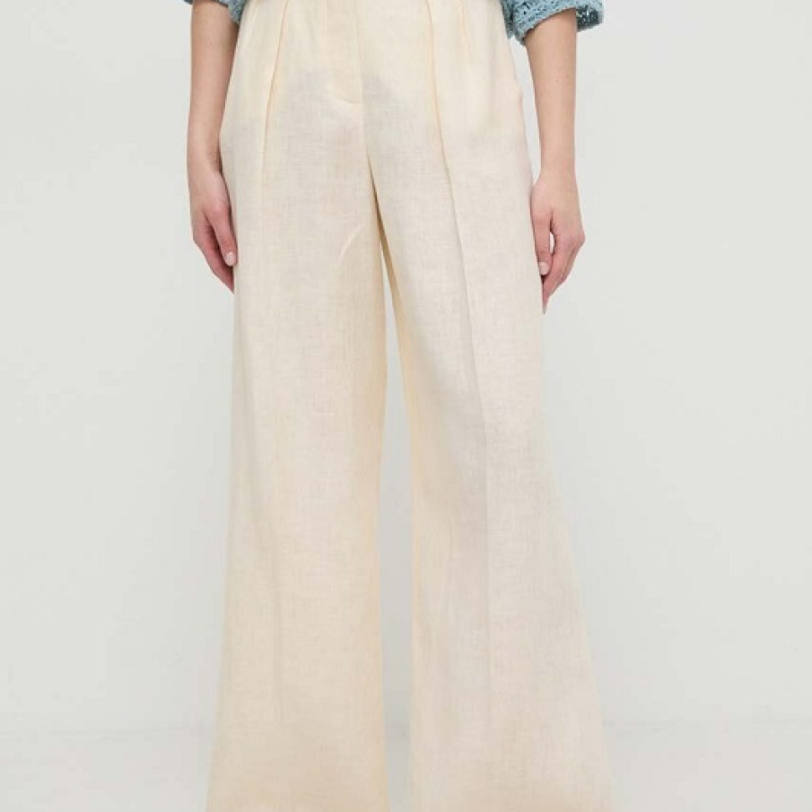 Pantaloni din colecția Luisa Spagnoli confecționați din material aerisit, in, cu talie super înaltă 