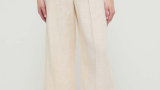 Pantaloni din colecția Luisa Spagnoli confecționați din material aerisit, in, cu talie super înaltă 