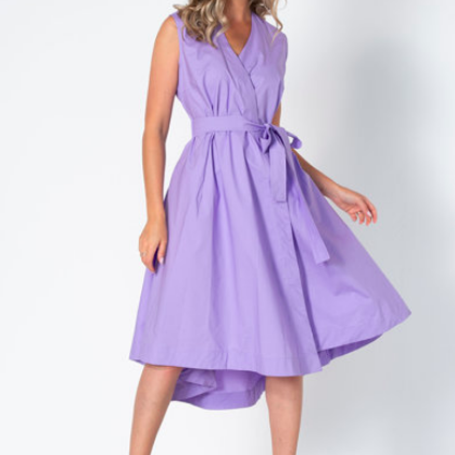 Rochie midi evazata cu model petrecut si cordon