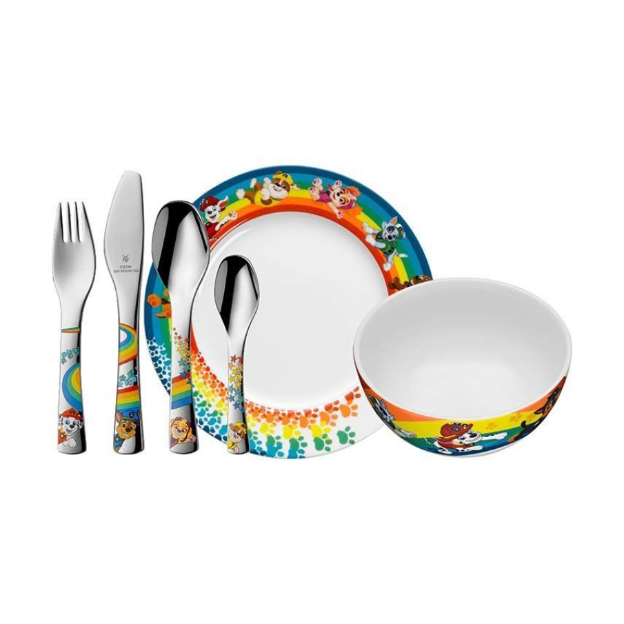 Set de mic dejun pentru copii din colecția WM, cu design original, colorat și jucăuș, confecționat din oțel inoxidabil și ceramică