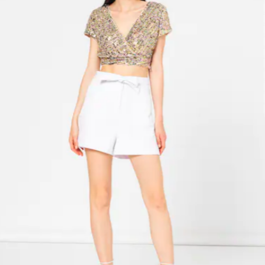 GUESS JEANS Tricou crop cu paiete