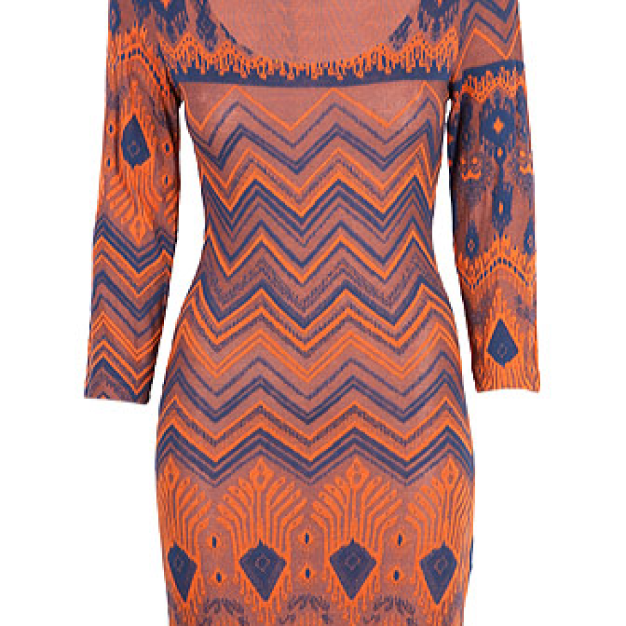 Rochie caramiziu cu albastru