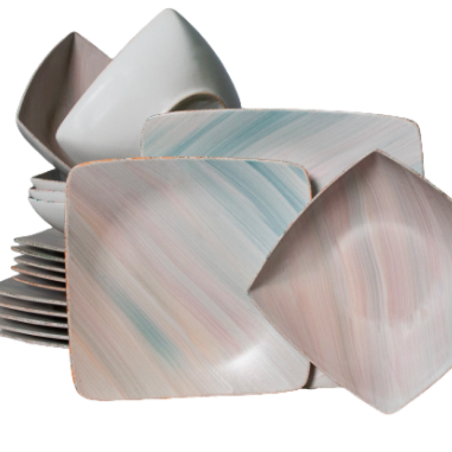 Set Complet Serviciu De Masă, Pastel, 18 piese, Cesiro, Alb/Verde/Roz