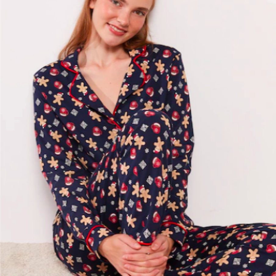 LC WAIKIKI Pijama de bumbac cu tematică de Crăciun