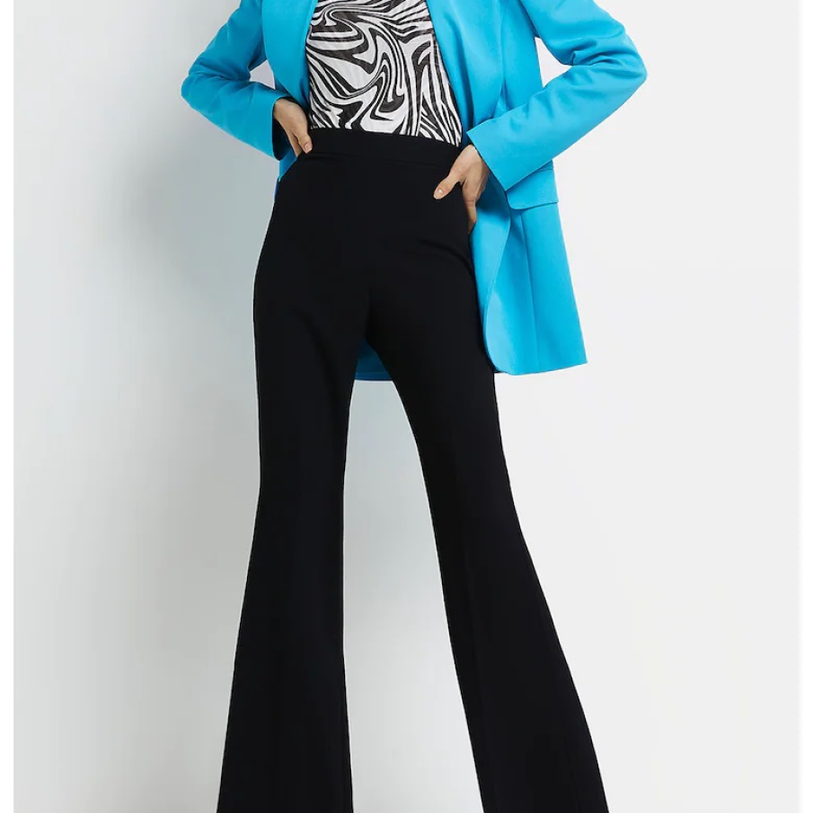 Pantaloni negri cu croiala amplă și talie înaltă, din material sintetic 