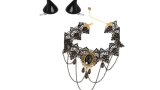 Set colier și agrafe de păr, Koungiam, Tematică Halloween, Dantelă, 33+7 cm, Negru/Auriu
