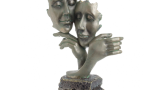 Decorațiune din polirezină, Fețe Cuplu, culoare Cupru Antic, 23X12X34 cm