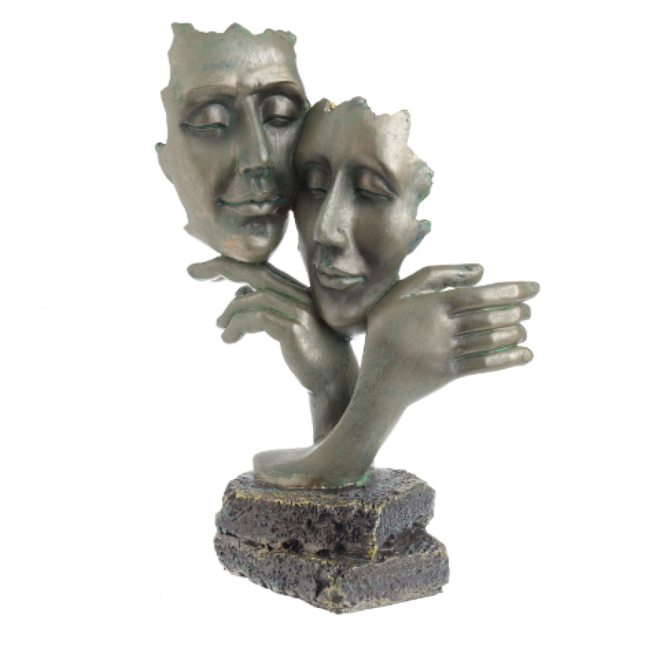 Decorațiune din polirezină, Fețe Cuplu, culoare Cupru Antic, 23X12X34 cm
