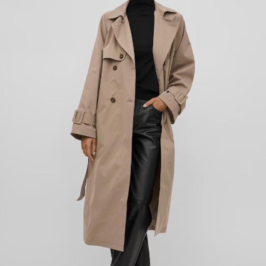 Trenci lung deosebit Vila în nuanță de maro fango, cu două rânduri de nasturi