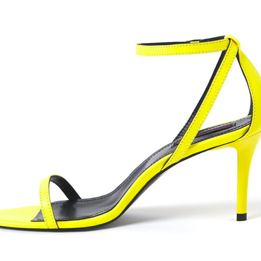 Traces of Heels - Sandale galben neon de piele cu toc și barete multiple