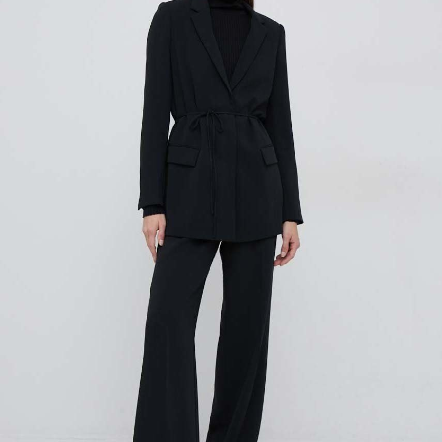 Pantaloni eleganți Calvin Klein, negri, cu picior călcat la dungă