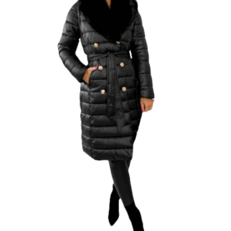 Geacă damă Luxury 2 în 1 cu vestă și blăniță la gât, Negru