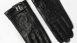 Mănuși negre de piele Karl Lagerfeld, cu logo ștanțat și aplicație cu logo metalic