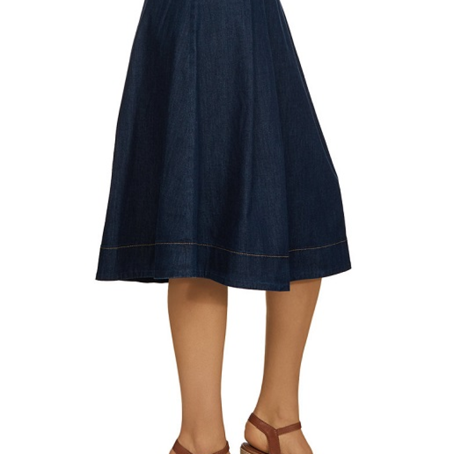 Fusta de blugi evazata, in stilul anilor '70