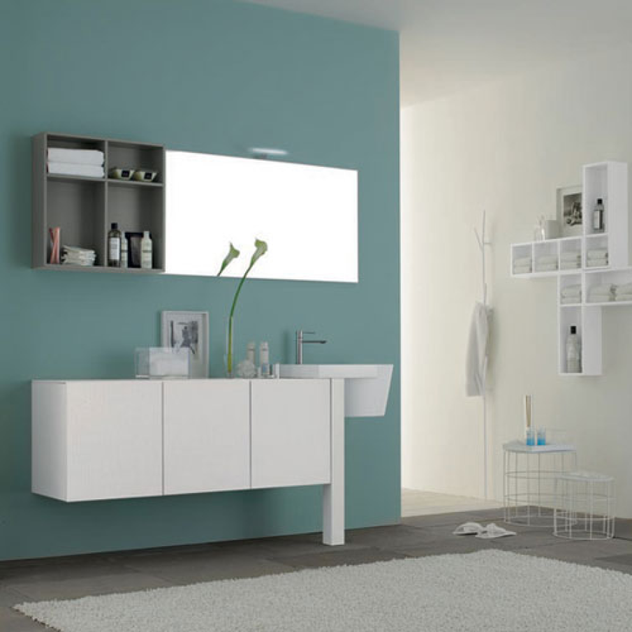 Chiuveta suspendata si corp de depozitare cu un singur picior, din MDF, oglinda si corpuri de depozitare separate, colectia Canestro, pret la cerere, Galeriile Noblesse