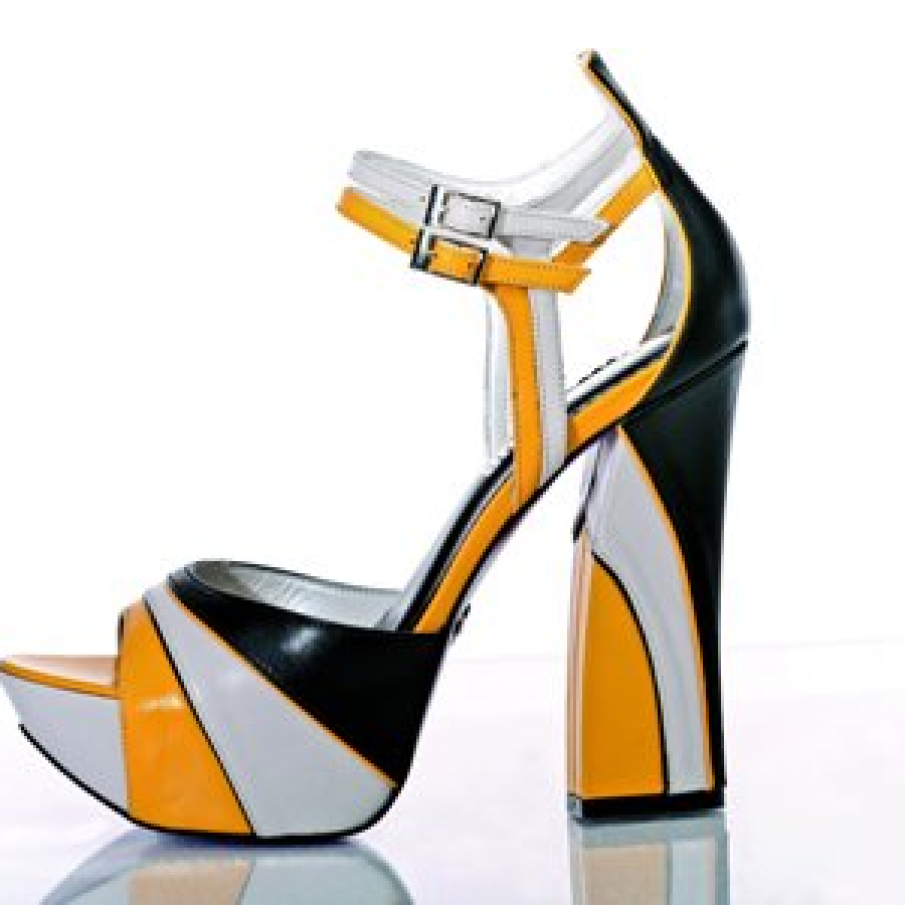 Sandale 60's cu galben, negru si alb