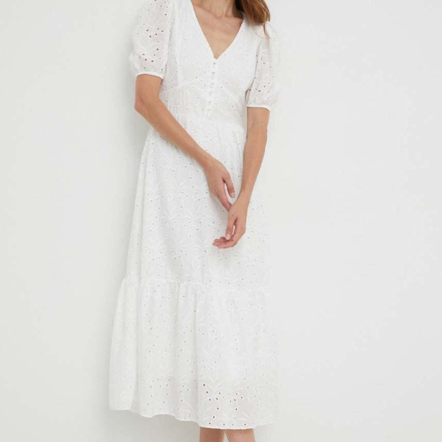 Rochie din colecția Answear Lab din țesătură de bumbac cu broderie decorativă și decolteu în V