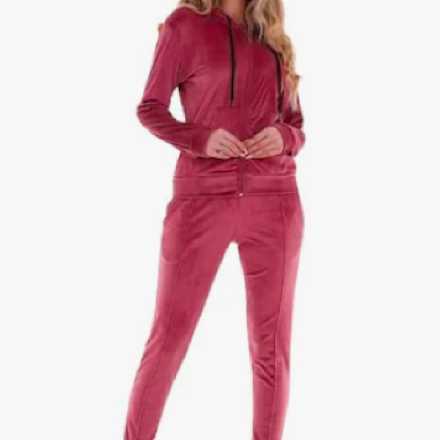 Trening damă catifea ,culoare roz ,cu fermoar și glugă