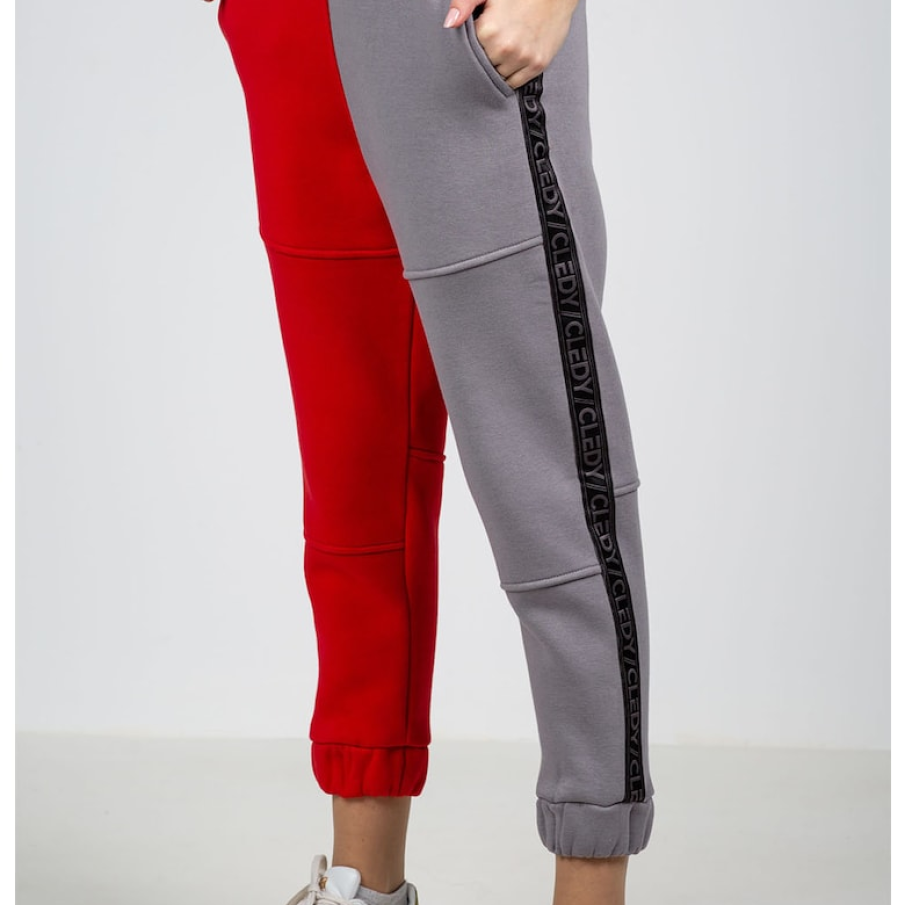 Roșul și grîul sunt două culori care formează o combinație excelență, scoțându-se în evidență una pe celalaltă: Pantaloni sport cu două nuanțe și logo în lateral