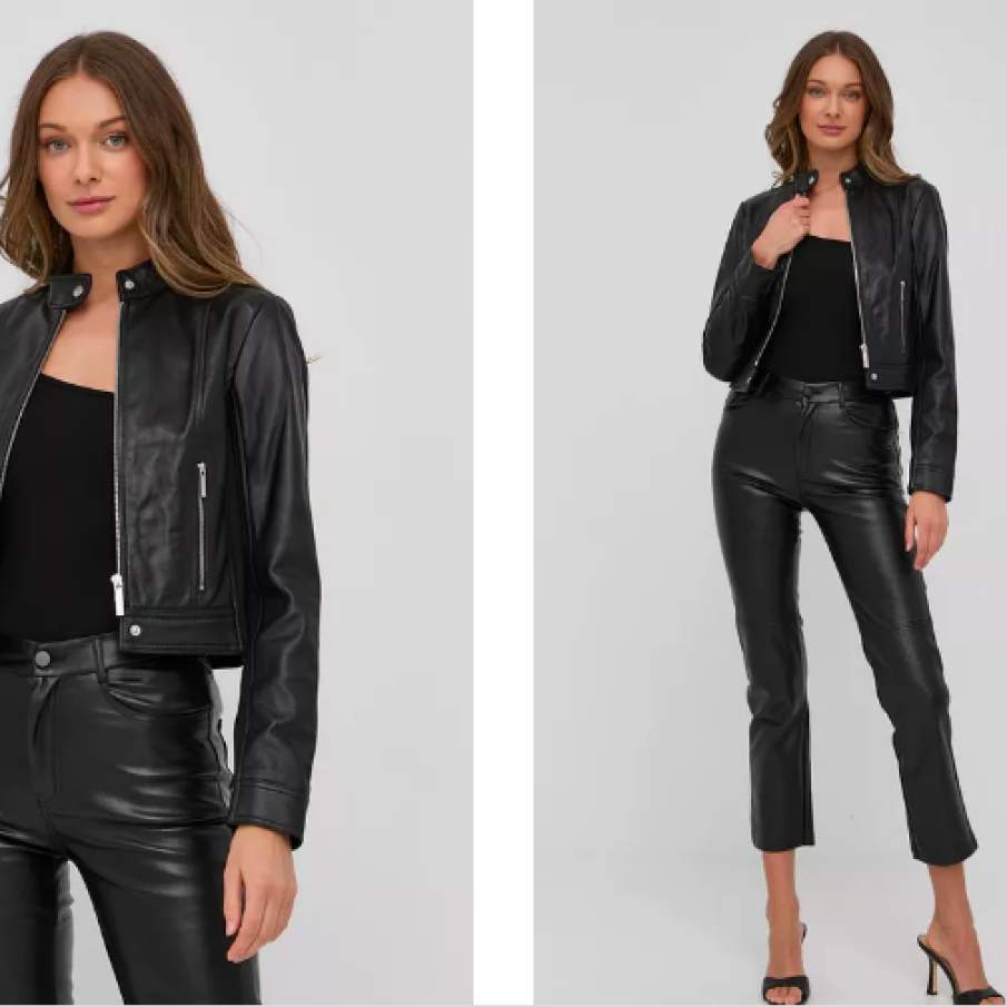 MICHAEL Michael Kors geacă de piele femei, culoarea negru, de tranziție