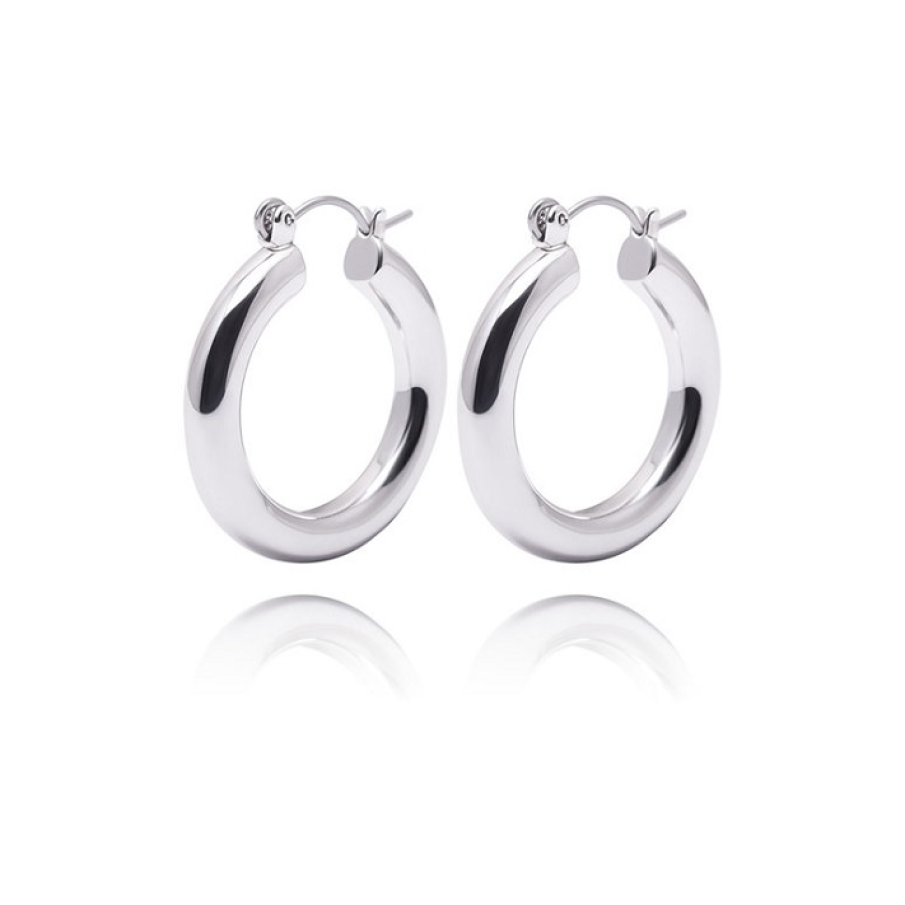 Cercei rotunzi argintii Annie Rosewood placați cu rodiu. Sunt confecționați din aliaj metalic. 