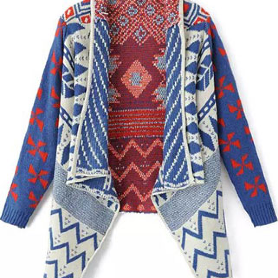 Pulover Lung Albastru cu Alb